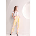 Pantalon d&#39;été en viscose rayé jaune